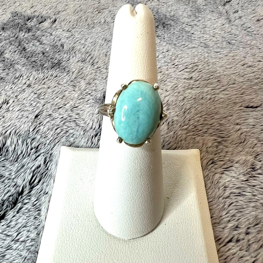 Sterling Silver Large Prong Set Turquoise Cabochon Statement Ring Size 7